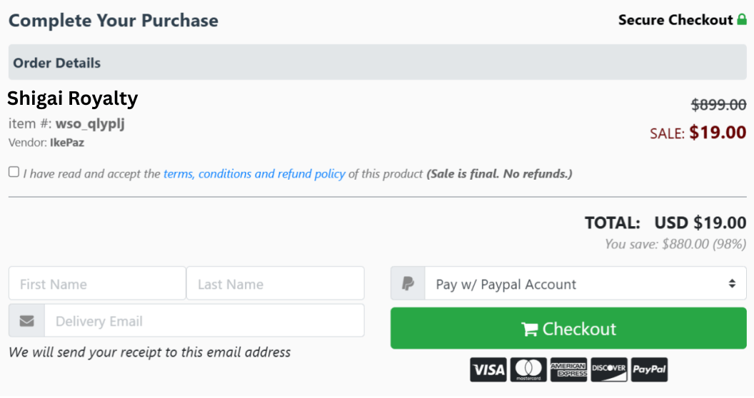 Shigai Royalty-checkout-page